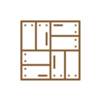 A simple brown line drawing of a kitchen cabinet with multiple doors and drawers, depicted from the front and shown closed. | Decks And More | Against The Grain Construction A simple brown line drawing of a kitchen cabinet with multiple doors and drawers, depicted from the front and shown closed.