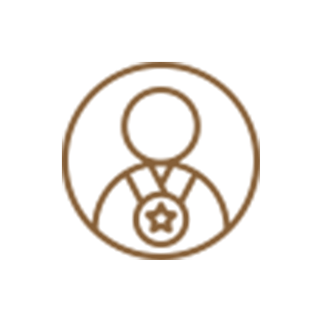 Brown line drawing of a person wearing a medal with a star in the center, enclosed within a circular border, on a white background. | Decks And More | Against The Grain Construction Brown line drawing of a person wearing a medal with a star in the center, enclosed within a circular border, on a white background.