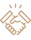 An icon of two hands pressed together in a prayer or namaste gesture, shown in a simple, light brown color with no background or additional details.